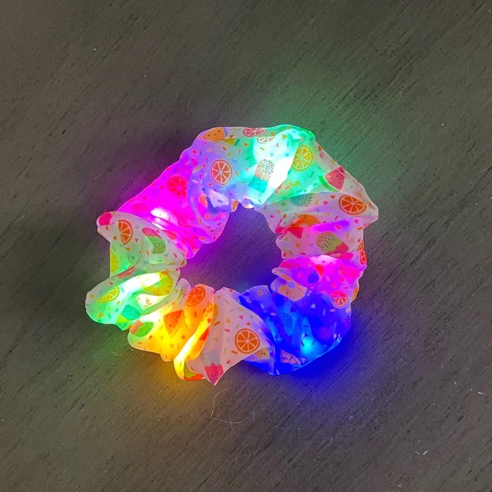 Yellow Multicolor LED Light Up Confetti Donut Popsicle Watermelon Lime Scrunchie